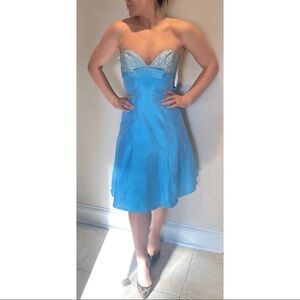 Jovani Strapless Light Blue Dress with Sequins